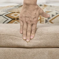 HOMCOM Storage Ottoman Bench, 43.3" Upholstered End of Bed Bench with Wood Legs, Modern Entryway Bench, Beige(m-9)