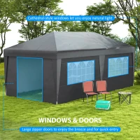 Outsunny 10' x 19.5' Pop Up Canopy Tent Height Adjustable Event Shelter w/ Sidewalls, Leg Weight Bags, Wheeled Carry Bag, Gray(m-6)