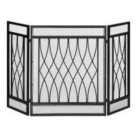 HOMCOM 3-Panel Metal Mesh Fireplace Screen, Decorative Fire Spark Guard Cover, 49.5" x 31.5"for Living Room Home Decor, Black(m-2)