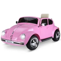 Aosom 6V Licensed Volkswagen Beetle Kids Electric Ride-On Car Battery Powered Motorized Vehicles W/ Remote Control,Horn Lights, MP3,Suspension,for 3-6 Years Old,Pink(m-11)