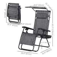 Outsunny Outdoor Zero Gravity Reclining Lounger Chair with Canopy Shade, Side Tray, Cupholder, Dark Grey(m-3)