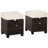 Outsunny 2 PCS Patio Wicker Ottoman Set, Two Square Outdoor PE Rattan Footrest with Removable Cushion, Freely Combined Furniture w/ Handle for Backyard, Garden, Poolside, Beige(m-11)