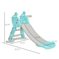 Qaba 2 in 1 Kids Slide with Basketball Hoop, Foldable Toddler Freestanding Slider Playset, for 18 months -4 Years Deer Shaped, Includes Basketball, Pump - Blue(m-3)