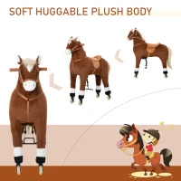 Qaba Kids Rocking Horse Walking Horse with Wheels, Large Size Moving Hobby Horse Ride on Toy Gift for Children 5-16 Years(m-6)