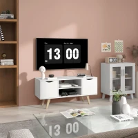 HOMCOM TV Stand with 2 Storage Cabinet Stand for TV's up to 50" for Living Room Office, Storage Entertainment Center, White(m-8)