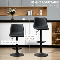 HOMCOM Adjustable Counter Height Bar Stools Set of 2, 360° Swivel Kitchen Counter Stools Dining Chairs with Backs, Vintage Leather, Retro Grey(m-5)