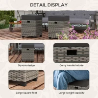 Outsunny 2 PCS Patio Wicker Ottoman Set, Square Outdoor PE Rattan Footrest with Removable Cushion for Backyard, Grey(m-6)