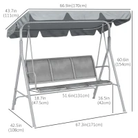 Outsunny 3-Seater Outdoor Swing Chair, Patio Swing, A Frame Porch Swing with Canopy, Garden Hammock Glider Bed, Light Grey(m-3)