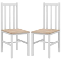 HOMCOM Farmhouse Dining Table Chairs, Set of 2 Pine Wood Kitchen Table Chairs with Slat Back for Living Room, Bedroom, White(m-1)