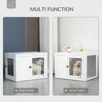 PawHut Dog Crate Furniture Wire Indoor Pet Kennel Cage, End Table with Double Doors, Locks for Small and Medium Dog House, White(m-4)