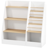 Qaba 4 Tier Kids Bookshelf and Toy Storage Organizer with Book Rack, for Living Room, Kids Room, Playroom, Bedroom, White