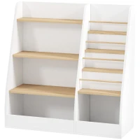 Qaba 4 Tier Kids Bookshelf and Toy Storage Organizer with Book Rack, for Living Room, Kids Room, Playroom, Bedroom, White(m-1)