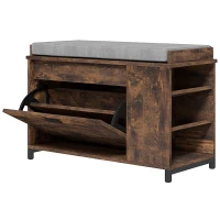HOMCOM Shoe Storage with Seat, Upholstered Hallway Bench, Shoe Bench with Flip Drawer and Side Rack for 6 Pairs of Shoes(m-11)