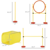 PawHut 4-Piece Dog Agility Training Equipment Doggie Obstacle Course with Tunnel, Hurdle Bar, Hoop, Weave Poles, and Easy Carry Case(m-3)