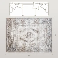 HOMCOM 6x9 Boho Area Rug, Machine Washable Carpet for Living Room, Bedroom, Dining Room, Kitchen, Home Office, Brown(m-3)