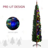 HOMCOM 8' Artificial Pencil Christmas Trees Holiday Decoration with Colorful LED Lights, Steel Base, Skinny Shape(m-5)