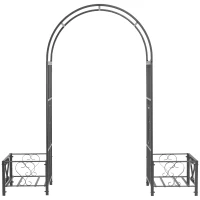 Outsunny 6.7' Steel Garden Arch Arbor with Scrollwork Hearts, Planter Boxes for Climbing Vines, Ceremony, Weddings, Party, Backyard, Lawn, Dark Gray(m-11)
