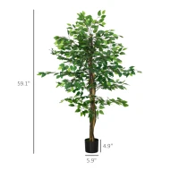 HOMCOM 5ft Artificial Tree, Indoor Outdoor Fake Ficus with Pot for Home Office Living Room Decor(m-3)