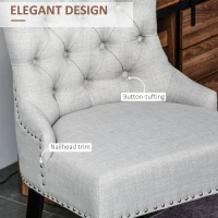 HOMCOM Swoop Air Linen Fabric Dining Chair with Nailhead Trim and Wood Legs, Light Grey(m-4)