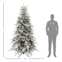 HOMCOM 7ft Artificial Prelit Christmas Tree with Warm White LED Light and Snow Flocked Branches, Metal Base(m-3)