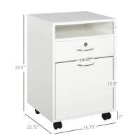 HOMCOM 24" Vertical Filing Cabinet with Lockable Drawer, Mobile File Cabinet with 2 Keys, Wheels for Home Office, White(m-3)