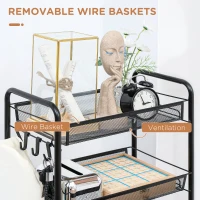 HOMCOM 5 Tier Utility Rolling Cart, Metal Storage Cart, Kitchen Cart with Removable Mesh Baskets, for Living Room, Laundry, Garage and Bathroom, Black(m-5)