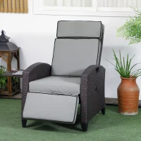 Outsunny Outdoor Recliner Chair with Adjustable Backrest, Cushion, Side Tray, Light Grey(m-8)