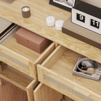 HOMCOM Kitchen Sideboard Cabinet, Boho Entryway Cabinet with Decorative Rattan Doors and Drawers for Dining Room, Oak(m-9)