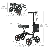 HOMCOM Steerable Knee Walker, Foldable Knee Scooter with Dual Braking System, Adjustable Height, Crutch Alternative, Black(m-3)