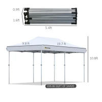 Outsunny 10'x20' Aluminum Pop Up Canopy Tent, Upgraded Thicker Tube Instant Party Tent with Wheeled Bag, 2-Level Adjustable, XL Large Ground Stakes for Events Patio Backyard(m-3)