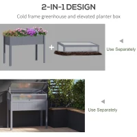 Outsunny Raised Wood Cold Frame Greenhouse, Elevated Planter & Plant Protection Box, 2-IN-1 for Flowers, Vegetables, Herbs, Grey(m-7)