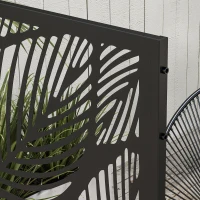 Outsunny 6.5' Decorative Outdoor Divider, Metal Privacy Screen with Stand, Leaf Motif, Black(m-8)