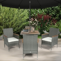 Outsunny 5 Piece Rattan Patio Dining Set with Umbrella Hole, Cushions, Outdoor Patio Table and Chairs for Garden Backyard, Teak