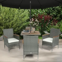 Outsunny 5 Piece Rattan Patio Dining Set with Umbrella Hole, Cushions, Outdoor Patio Table and Chairs for Garden Backyard, Teak(m-1)