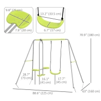 Outsunny Swing Set for Kids, Heavy Duty A-Frame Metal Swing Frame with Glider, Swing Seat, Ground Stakes for Backyard, Green(m-3)