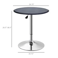 HOMCOM 25" Classic Round Adjustable Faux Leather Chrome Standing Bistro Table, Black(m-3)