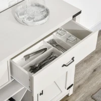 HOMCOM Farmhouse Coffee Bar Cabinet, Sideboard Buffet Cabinet Wine Cabinet with Drawers, Barn Style Doors, Wine Rack, White(m-9)