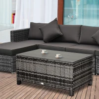 Outsunny Outdoor PE Rattan Wicker Table, Patio Garden Side Table w/Glass Top for Patio, Balcony, Mixed Grey(m-7)