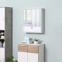 kleankin Medicine Cabinet with Mirror, Bathroom Wall Cabinet with 2 Mirrored Doors, 1 Modern Door and Adjustable Shelf, White(m-8)