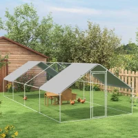 PawHut Large Chicken Coop Metal Chicken Run with Waterproof and Anti-UV Cover, Spire Shaped Walk in Fence Cage Hen House for Outdoor and Yard Farm Use, 1.3" Tube Diameter, 9.8' x 26.2' x 6.4'(m-2)