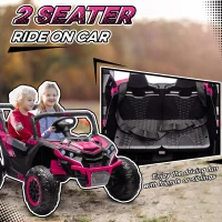 Qaba 24V 7AH Ride on Car, 2 Seater 4 MPH Ride on UTV with 4 Shock Absorbers, Music Horn LED Lights, for 3-8 Years, Pink(m-4)