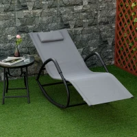 Outsunny Rocking Chair, Zero Gravity Patio Chaise Sun Lounger, Outdoor Rocker, UV Water Resistant, Pillow for Sunbathing, Lawn, Garden or Pool, Gray(m-10)