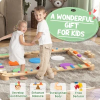 Qaba Kids Balance Beam, Wooden Balance Board with Stepping Stone for 3-8 Years(m-4)