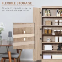 HOMCOM 70" 4-Door Storage Cabinet, Freestanding Pantry Cabinet with Adjustable Shelves for Living Room, Natural(m-5)