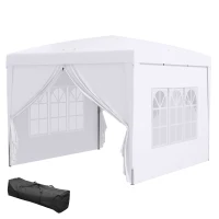 Outsunny 9.7' x 9.7' Outdoor Pop Up Party Tent Wedding Gazebo Canopy with Carrying Bag (White)(m-12)
