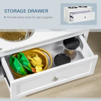 PawHut Large Elevated Dog Bowls with Storage Drawer Containing 11L Capacity, Raised Dog Bowl Stand Pet Food Bowl Dog Feeding Station, White(m-5)