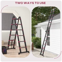HOMCOM 12ft Aluminium Telescopic Extension Ladder, Heavy Duty Extendable Telescoping Ladder with Locking Mechanism, Non-slip Feet 330 Pound Capacity, EN131 Standard, Black(m-4)