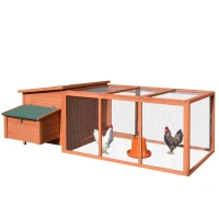 PawHut 88" Large Wooden Chicken Coop Outdoor Hen House Poultry Cage Pen Backyard with Run, Nesting Box, Waterproof Roof and Removable Tray, Natural(m-11)