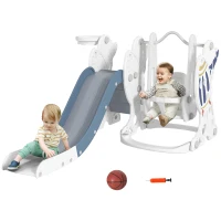 Qaba 3 in 1 Toddler Slides for Kids with Basketball Hoop, Baby Slide and Swing Set Indoor Playground, Space Theme(m-11)