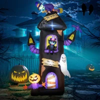 Outsunny 8.5ft Halloween Inflatable Horror Tree House with Witch, Ghost, Blow Up Outdoor Halloween Decoration LED Display(m-10)